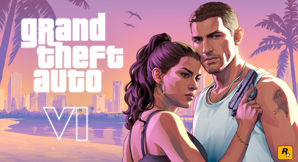 Artwork oficial de GTA VI en el que se muestra a los supuestos dos protagonistas: Jason y Lucía.